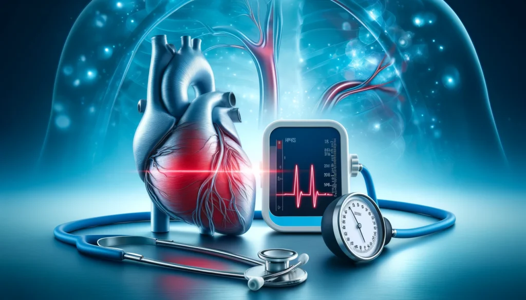 hiperteision, una imagen del corazón y un tensiometro